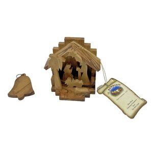 Il Bambino Olive Wood Christmas Ornament Nativity & Bell Handcrafted Bethlehem